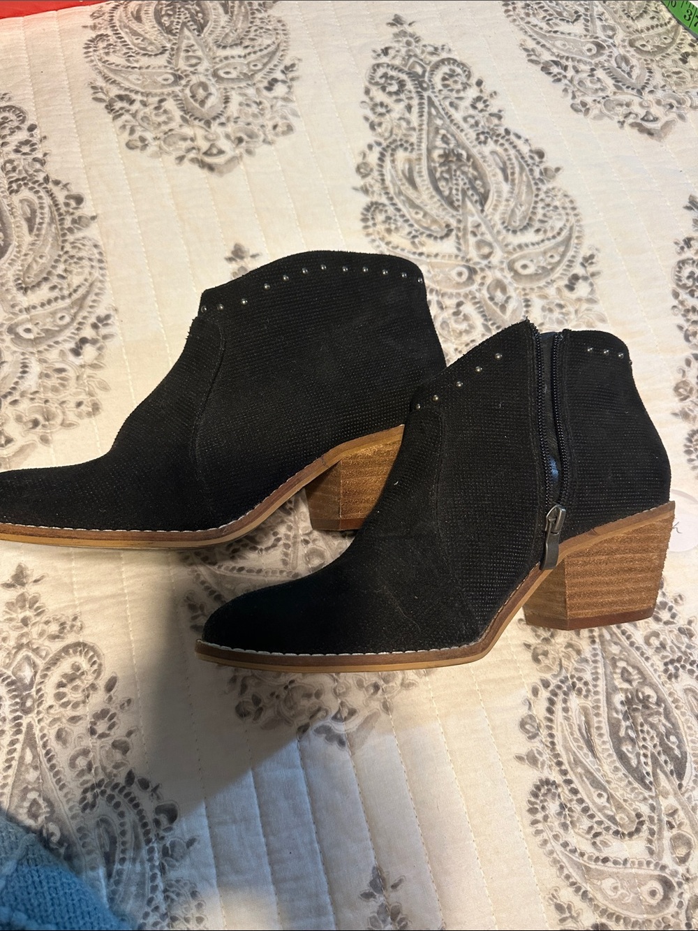 Black Ankle Booties with Stacked Heel